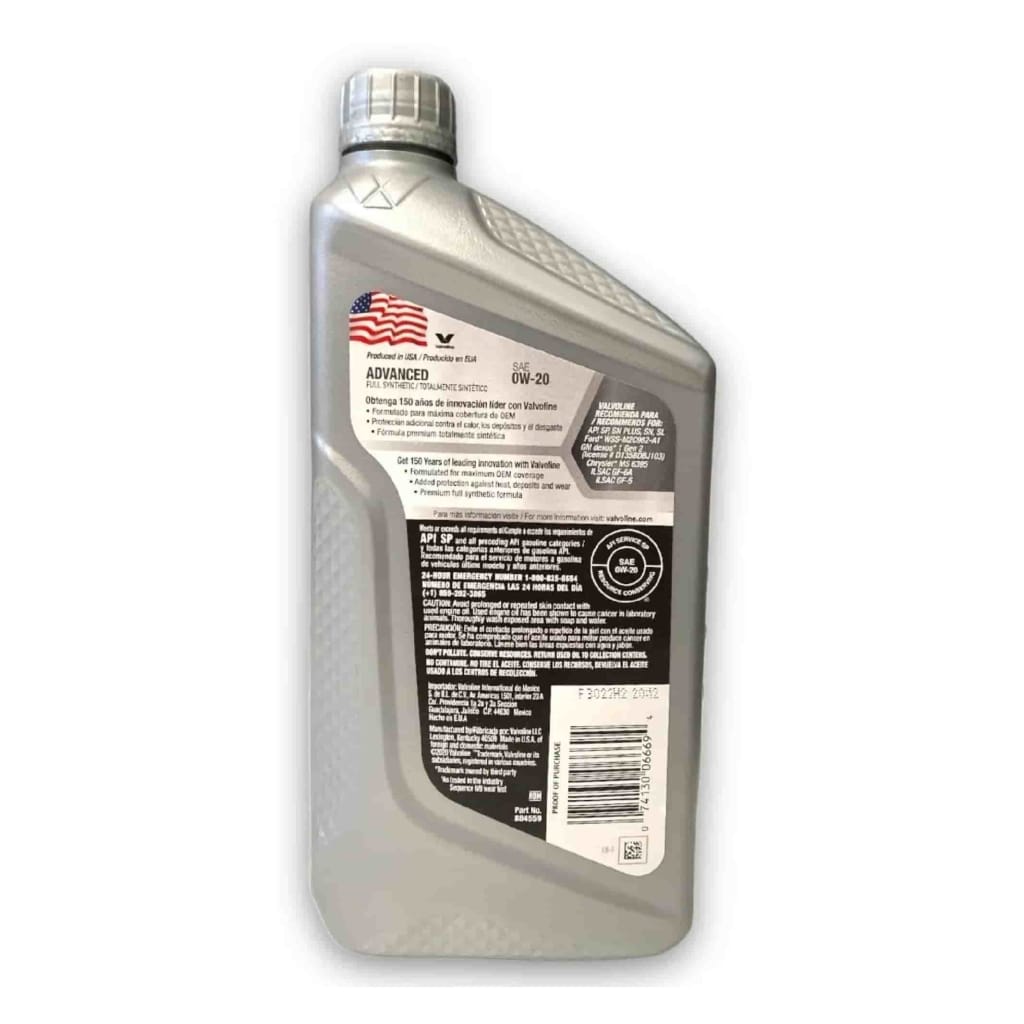 valvoline-advanced-0w20-946-trasera Valvoline Advanced Full Synthetic 0W20