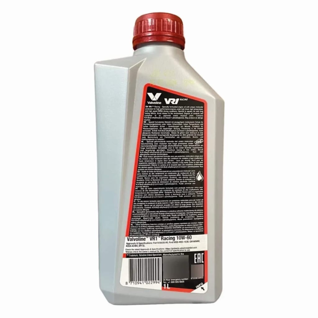 valvoline-vr1-10w60-1l-trasero Valvoline VR1 Racing 10W60